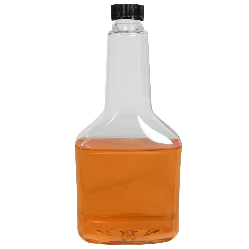 12 oz. Long Neck Clear PET Cone Top Bottle with 22/400 Black Ribbed Cap with F217 Liner