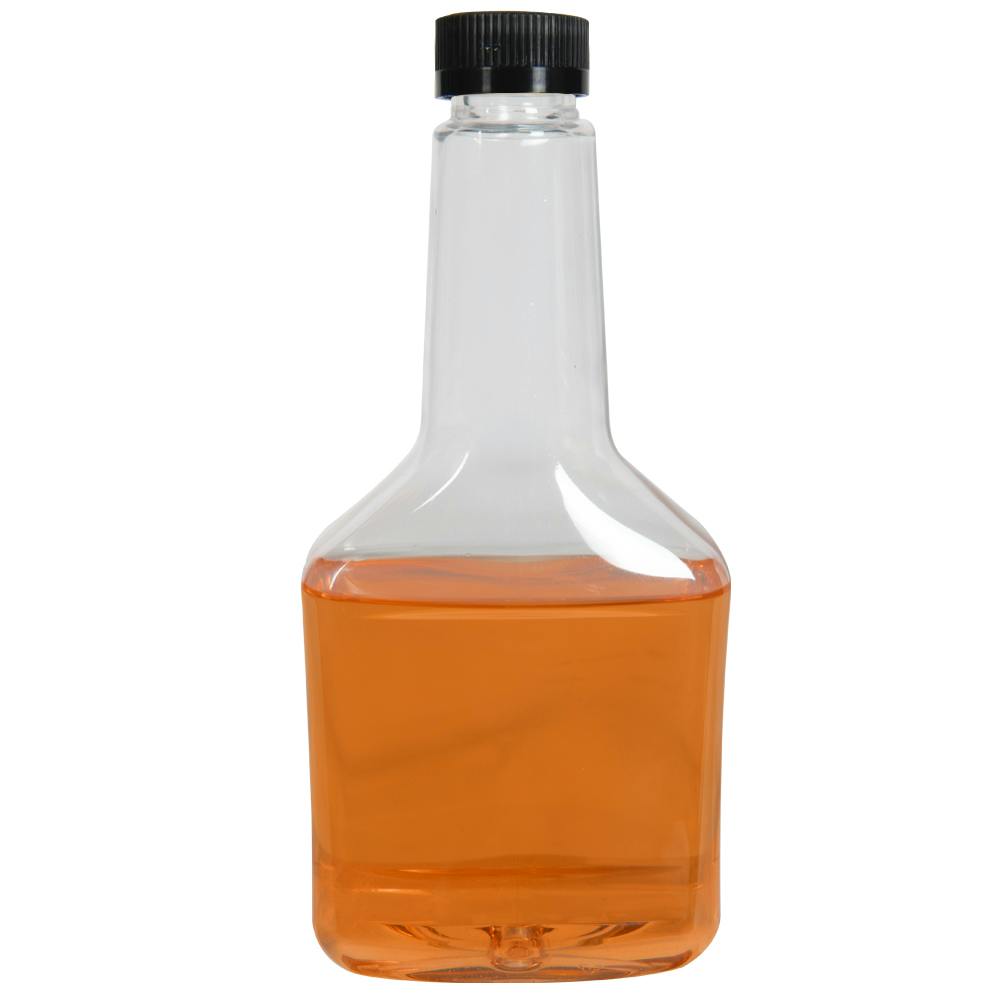 8 oz. Long Neck Clear PET Cone Top Bottle with 22/400 Black Ribbed Child-Resistant Cap (CRC) with F217 Liner