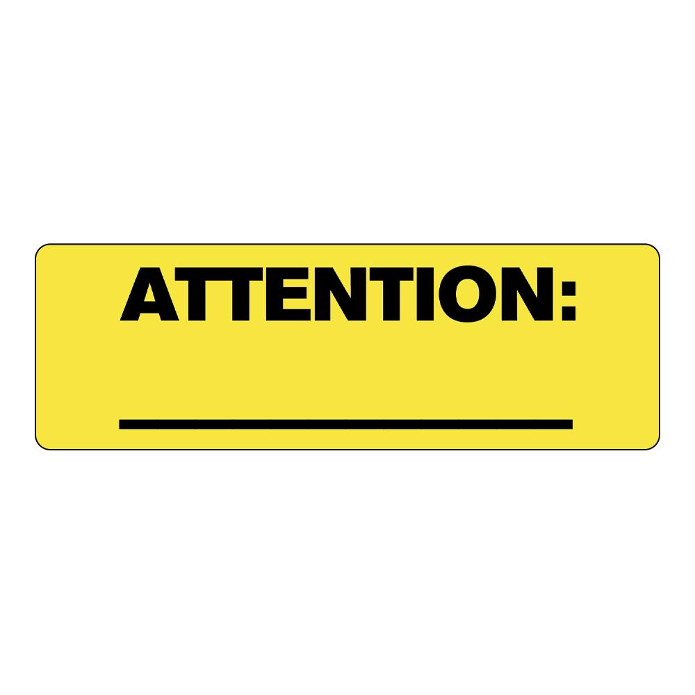 "Attention ____" Rectangular Paper Write-On Label with Yellow Background - 3" x 1"