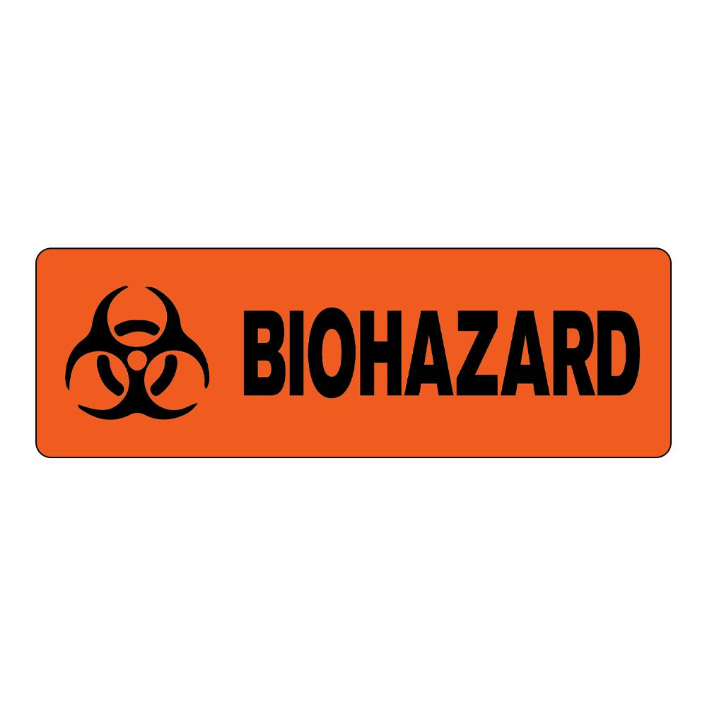 "Biohazard" Rectangular Paper Label with Symbol & Orange Background - 3" x 1"