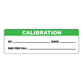 "Calibration" with "By __," "Date __" & "Due for Cal __" Rectangular Paper Write-On Label with Green Header - 3" x 1"