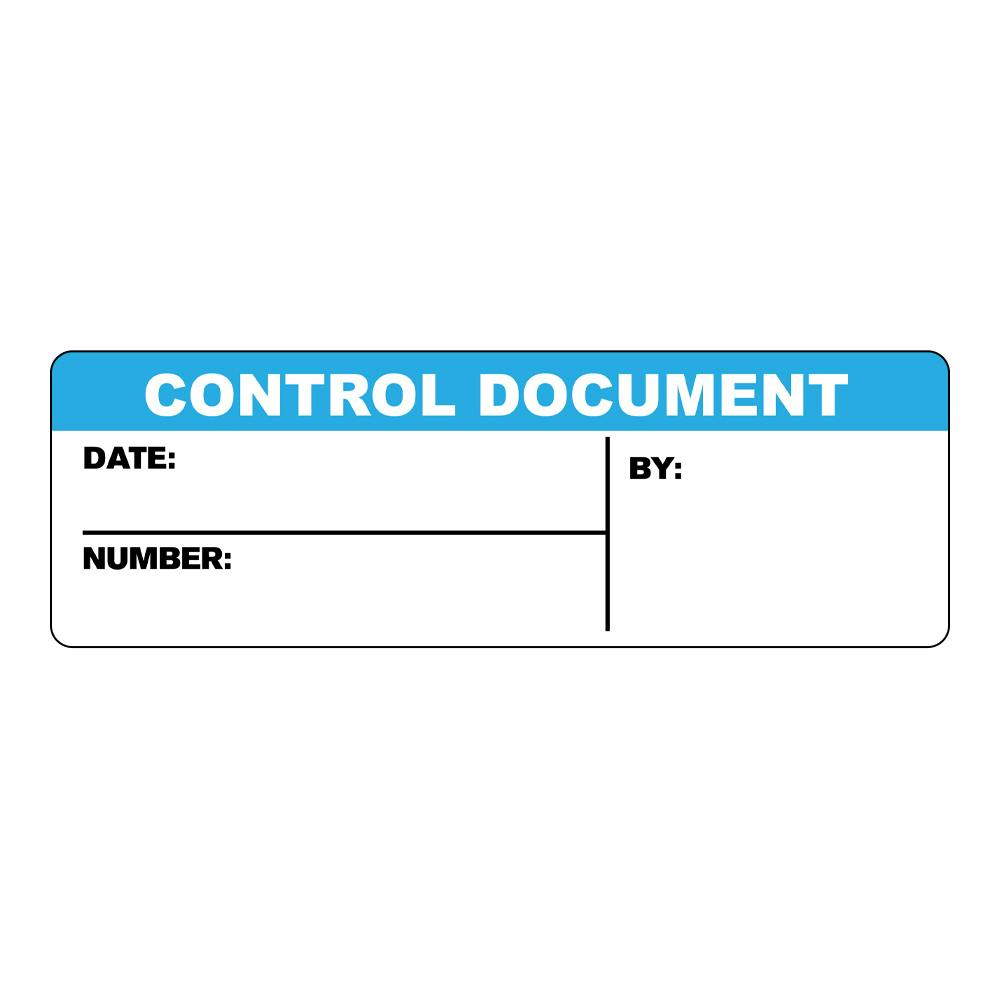 "Control Document" with "Date," "Number" & "By" Blocks Rectangular Paper Write-On Label with Blue Header - 3" x 1"