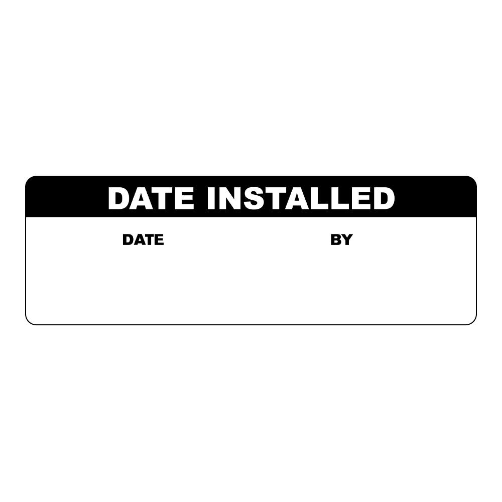 "Date Installed" with "Date" & "By" Blocks Rectangular Paper Write-on Label with Black Header - 3" x 1"