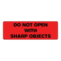 "Do Not Open with Sharp Objects" Rectangular Paper Label with Red Background - 3" x 1"