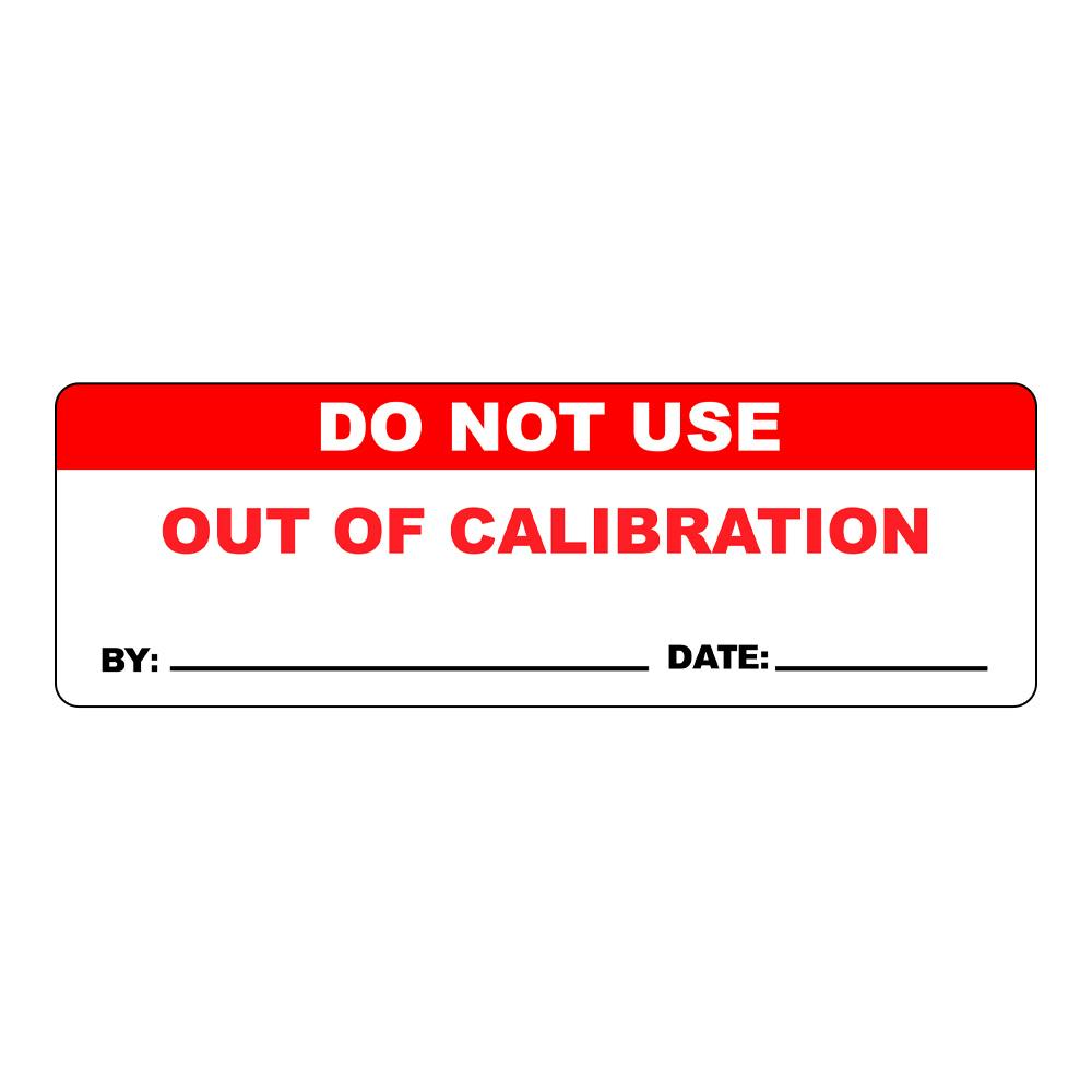 "Do Not Use - Out of Calibration" with "By __" & "Date __" Rectangular Paper Write-On Label with Red Header - 3" x 1"