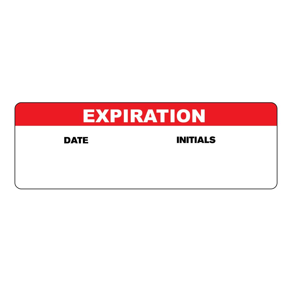 "Expiration" with "Date" & "Initials" Blocks Rectangular Paper Write-On Label with Red Header - 3" x 1"