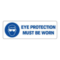 "Eye Protection Must Be Worn" Rectangular Paper Label with Symbol & Blue Font - 3" x 1"