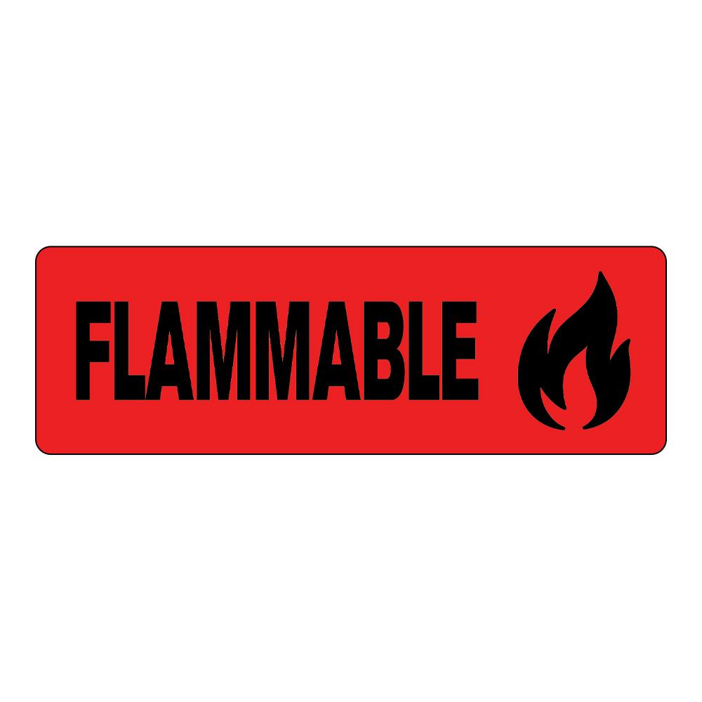 "Flammable" Rectangular Paper Label with Symbol & Red Background - 3" x 1"