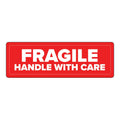 "Fragile - Handle with Care" Rectangular Paper Label with Red Background - 3" x 1"