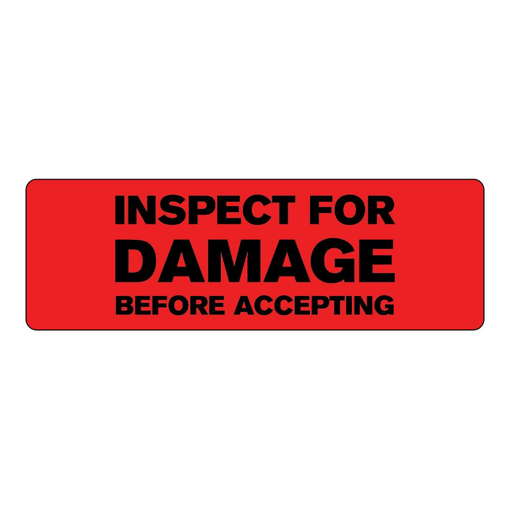 "Inspect for Damage Before Accepting" Rectangular Paper Label with Red Background - 3" x 1"