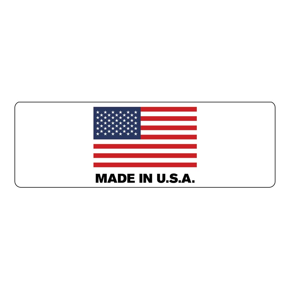 "Made in U.S.A." Rectangular Paper Label with American Flag - 3" x 1"