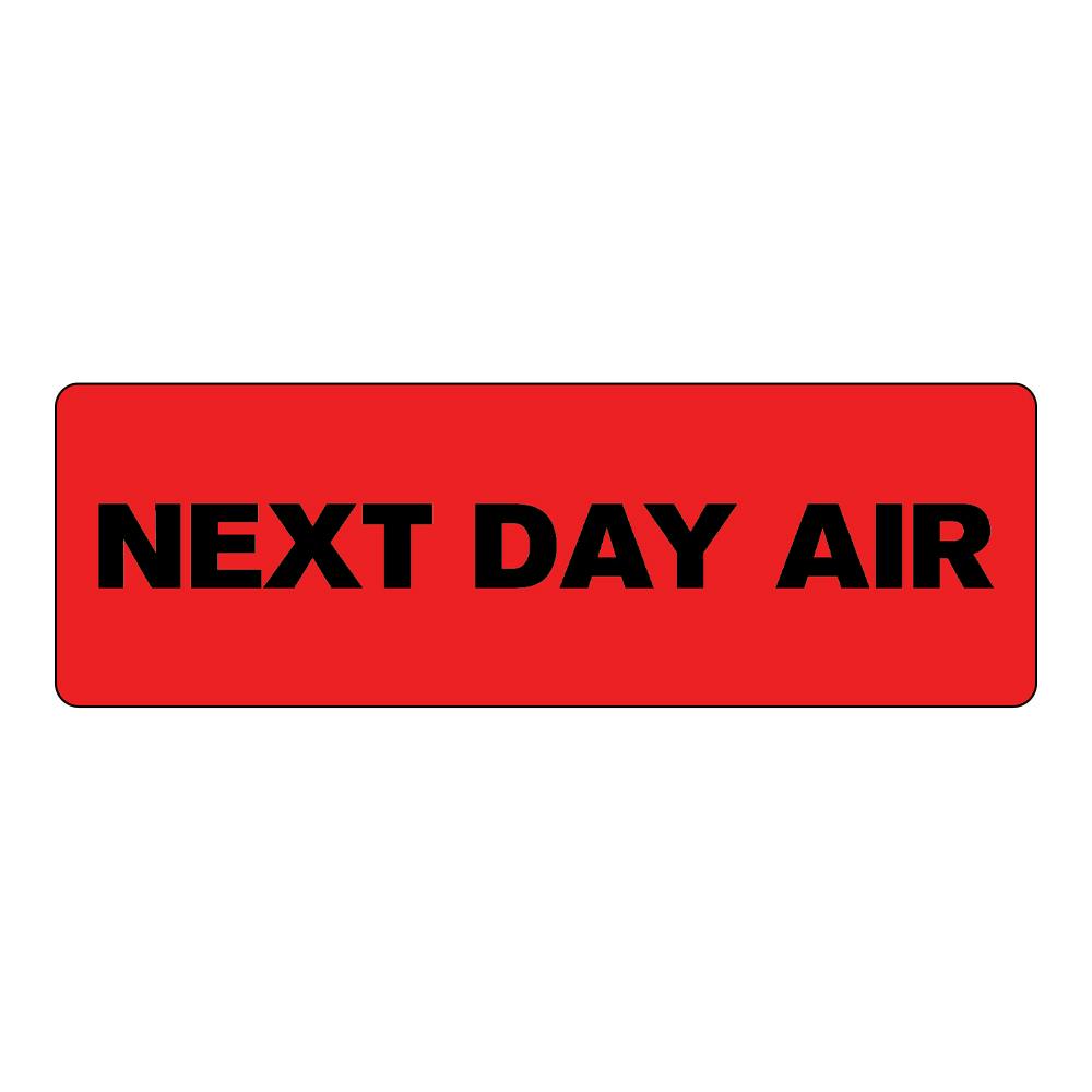"Next Day Air" Rectangular Paper Label with Red Background - 3" x 1"