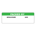 "Packed By" with "Initials/Name" & "Date" Blocks Rectangular Paper Write-On Label with Green Header - 3" x 1"
