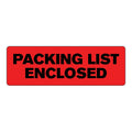 "Packing List Enclosed" Rectangular Paper Label with Red Background - 3" x 1"