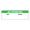 "QC Approved" with "Date" & "Initials" Blocks Rectangular Paper Write-On Label with Green Header - 3" x 1"