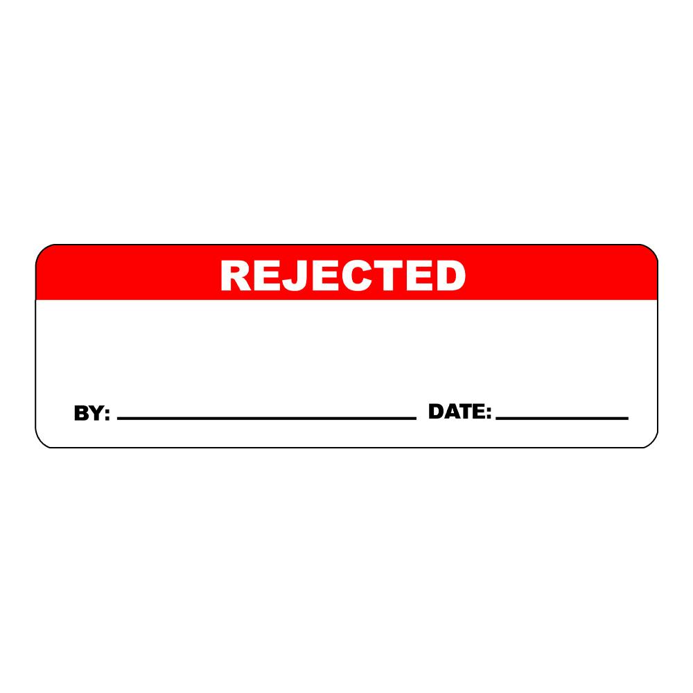 "Rejected" with "By __" & "Date __" Rectangular Paper Write-On Label with Red Header - 3" x 1"