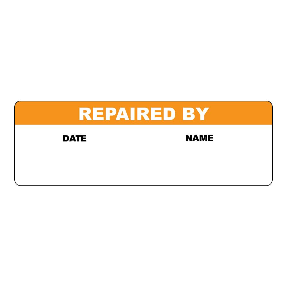 "Repaired By" with "Date" & "Name" Blocks Rectangular Paper Write-On Label with Orange Header - 3" x 1"