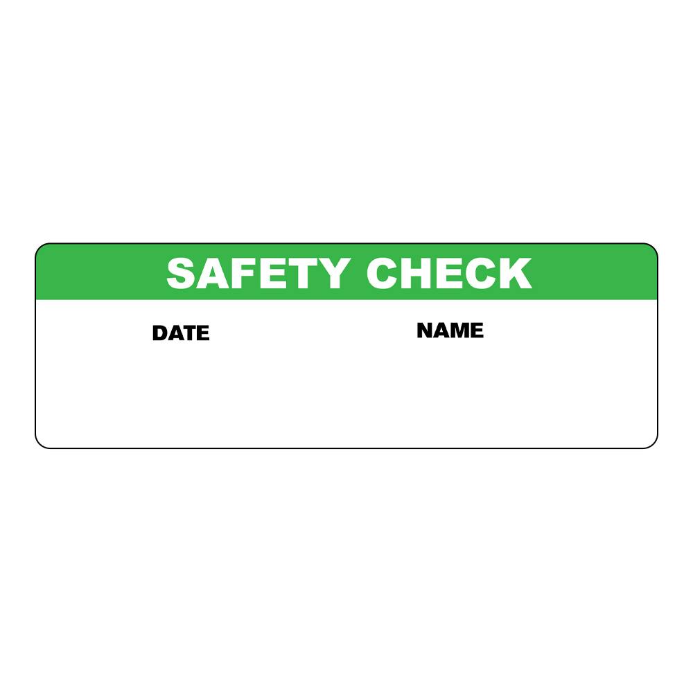 "Safety Check" with "Date" & "Name" Blocks Rectangular Paper Write-On Label with Green Header - 3" x 1"