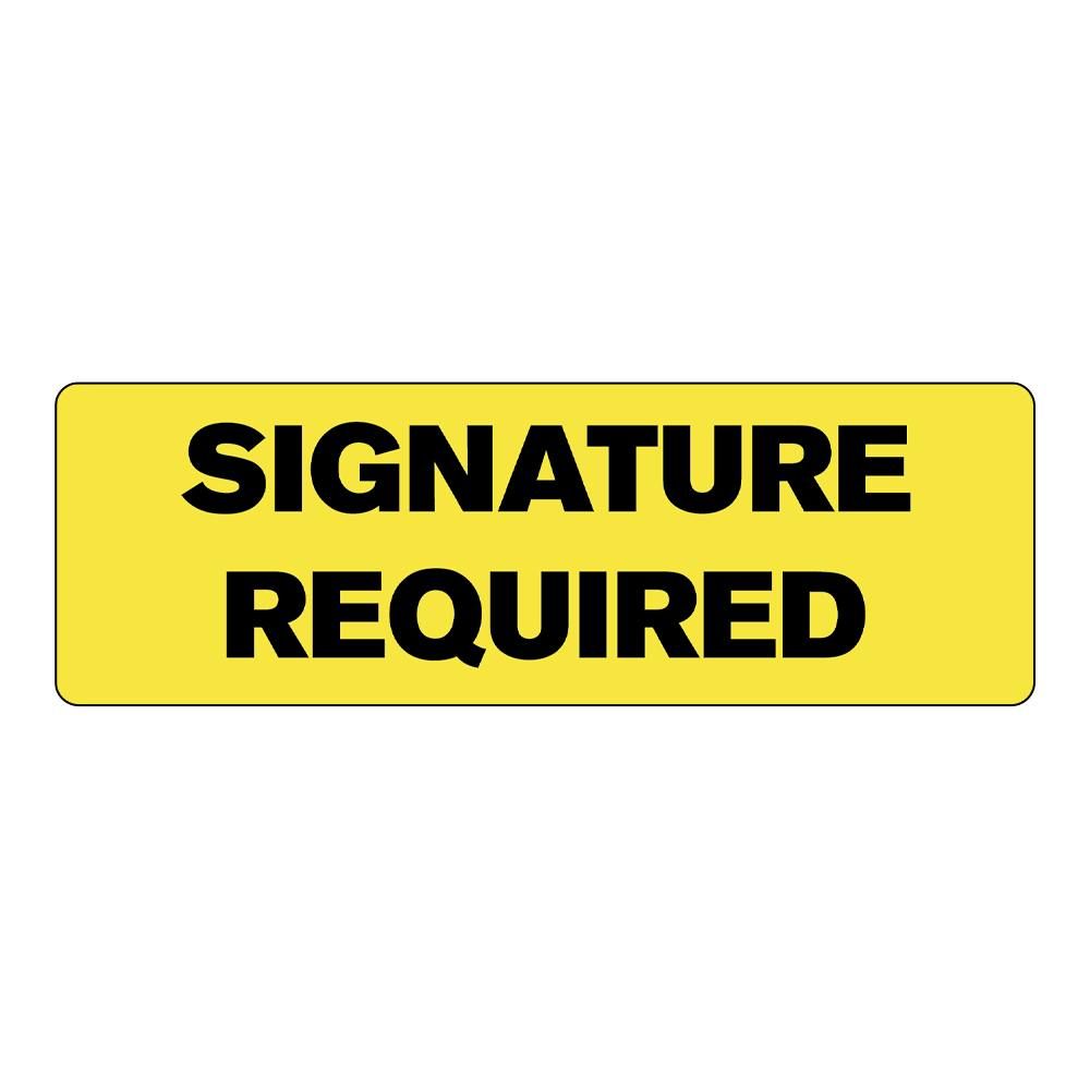 "Signature Required" Rectangular Paper Label with Yellow Background - 3" x 1"