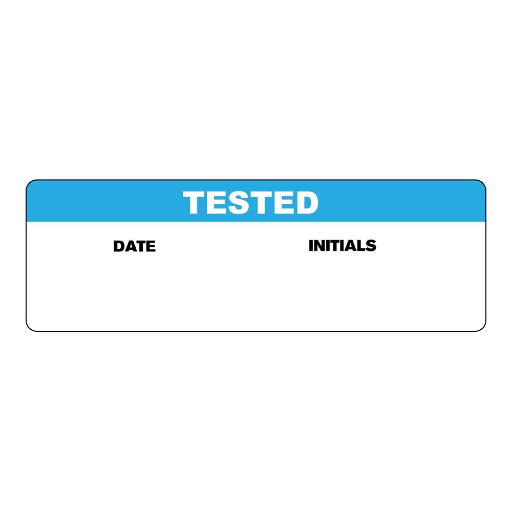 "Tested" with "Date" & "Initials" Blocks Rectangular Paper Write-On Label with Blue Header - 3" x 1"