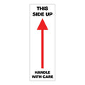 "This Side Up - Handle with Care" Vertical Rectangular Paper Label with Red Arrow & Black Font - 3" x 1"