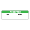 "Accepted" with "Date" & "Initials" Blocks Rectangular Paper Write-On Label with Green Header - 3" x 1"