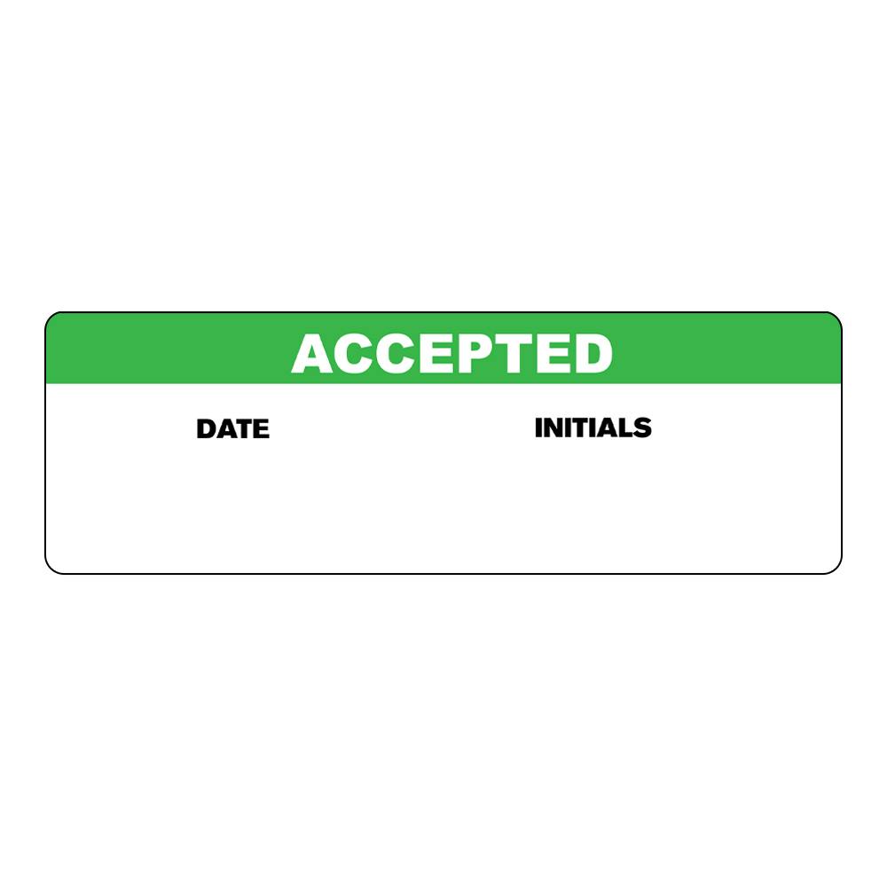 "Accepted" with "Date" & "Initials" Blocks Rectangular Paper Write-On Label with Green Header - 3" x 1"