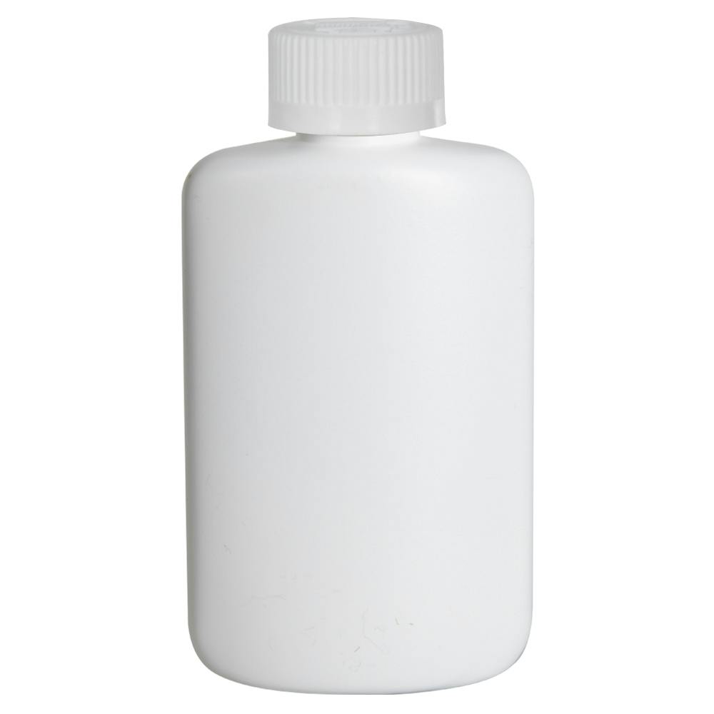 4 oz. White HDPE Oval Bottle with 24/410 White Ribbed Polypropylene Child-Resistant Cap (CRC) with F217 Liner