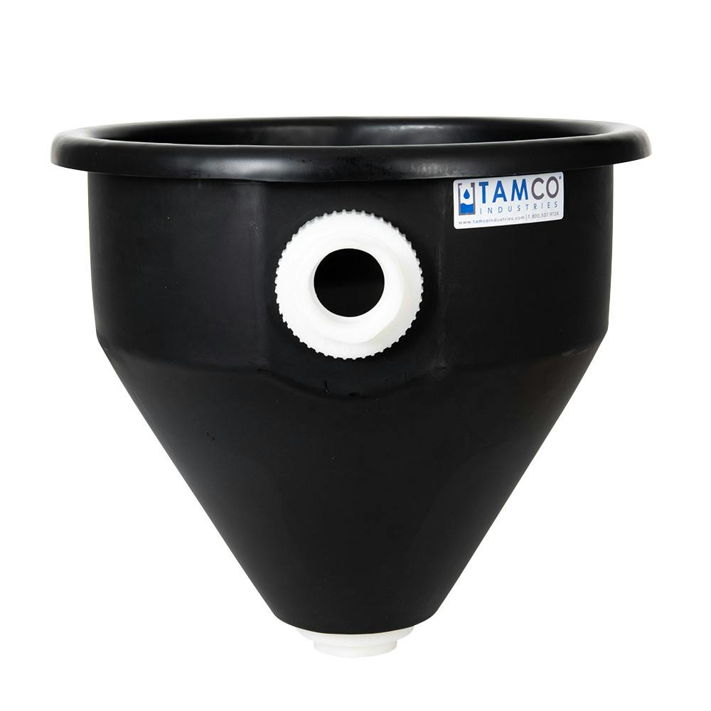 16" Dia. x 16" Hgt. Black Tamco® Round Hopper with 2" FNPT Bulkhead Inlet & Outlet