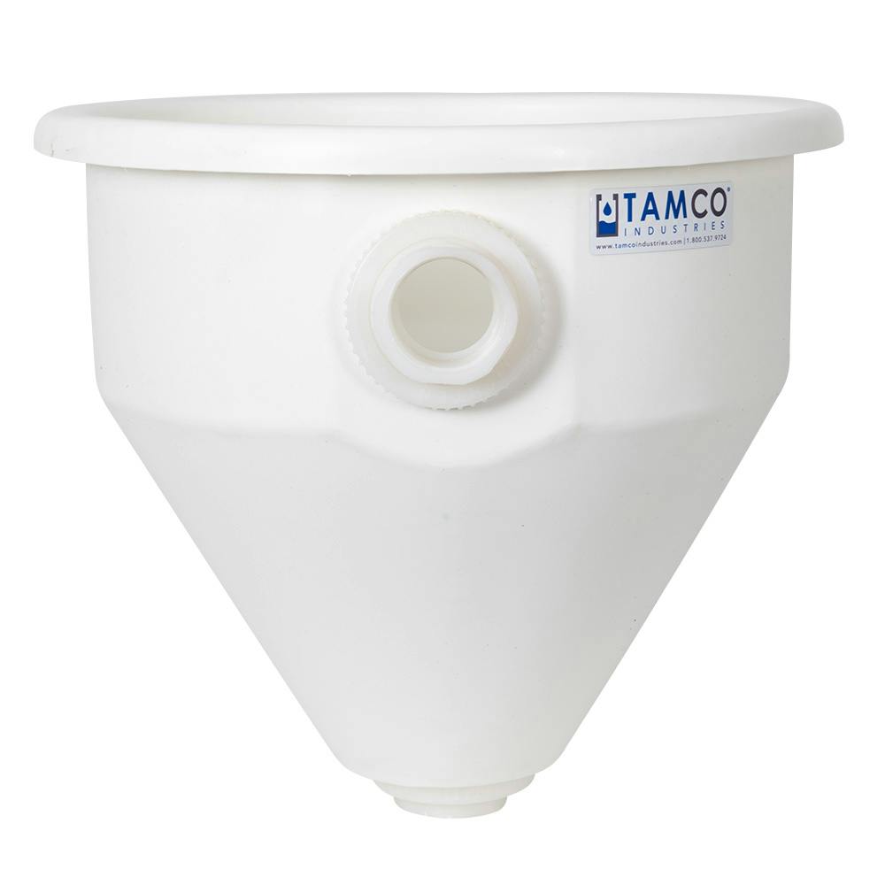 36" Dia. x 33" Hgt. White Tamco® Round Hopper with 2" FNPT Bulkhead Inlet & Outlet