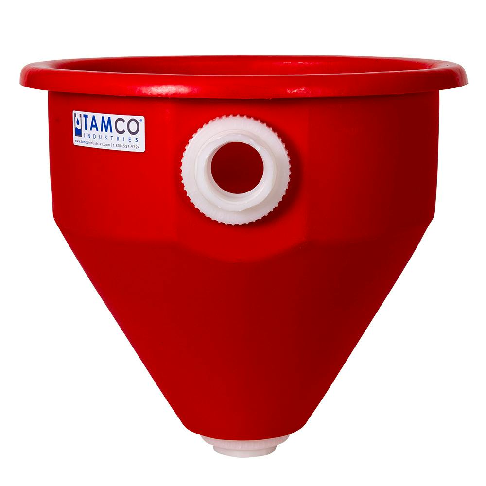 36" Dia. x 33" Hgt. Red Tamco® Round Hopper with 2" FNPT Bulkhead Inlet & Outlet