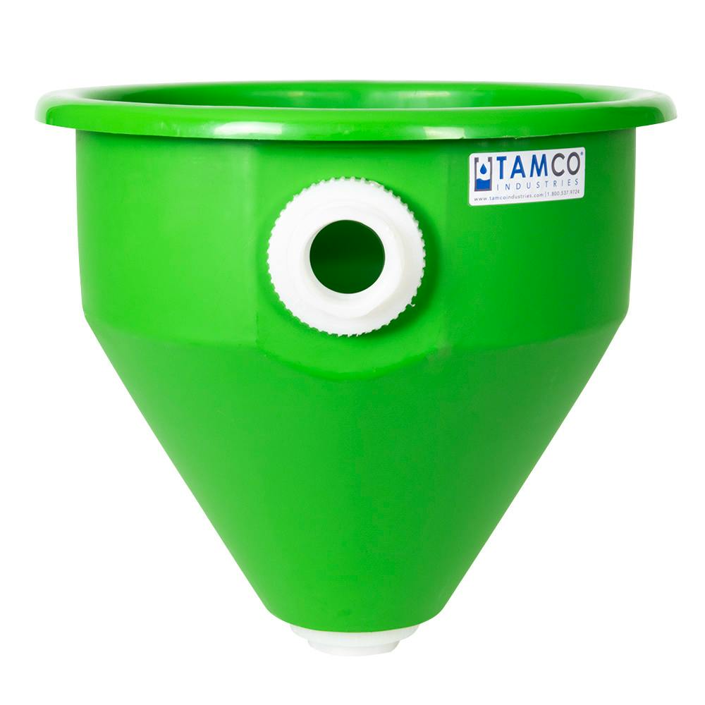 36" Dia. x 33" Hgt. Green Tamco® Round Hopper with 2" FNPT Bulkhead Inlet & Outlet
