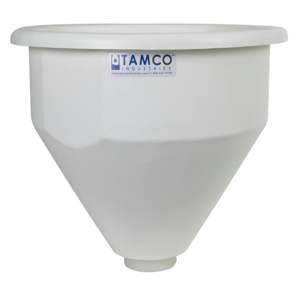 30" Dia. x 28" Hgt. White Tamco® Round Hopper with 3" FNPT Boss Outlet (Full Drain)