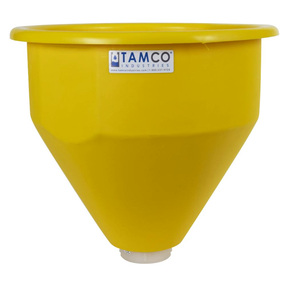 30" Dia. x 28" Hgt. Yellow Tamco® Round Hopper with 3" FNPT Boss Outlet (Full Drain)
