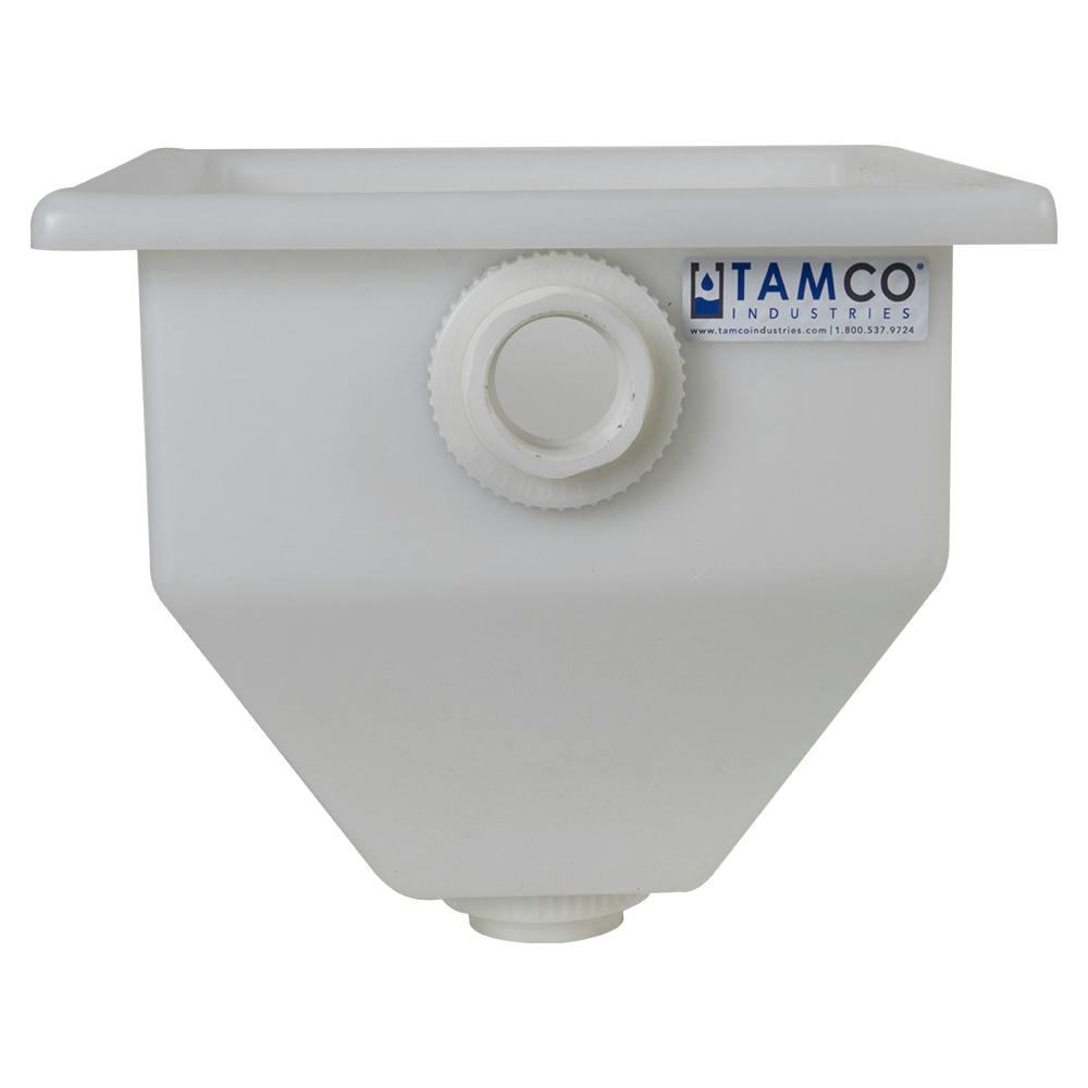 12-1/2" L x 12-1/2" W x 13" Hgt. Natural Tamco® Square Hopper with 2" FNPT Bulkhead Inlet & Outlet