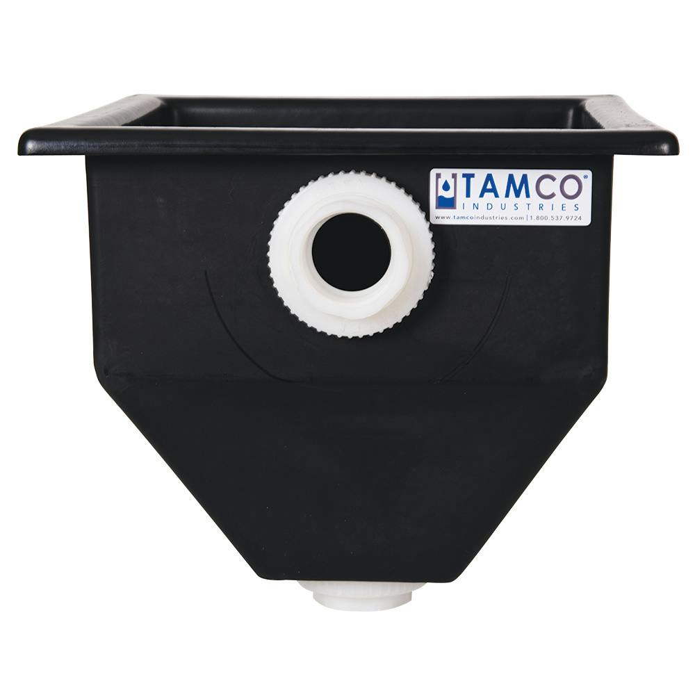 30" L x 30" W x 30-1/2" Hgt. Black Tamco® Square Hopper with 2" FNPT Bulkhead Inlet & Outlet