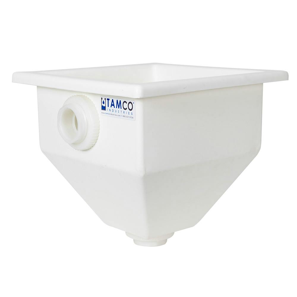 36" L x 36" W x 36-1/2" Hgt. White Tamco® Square Hopper with 2" FNPT Bulkhead Inlet & Outlet