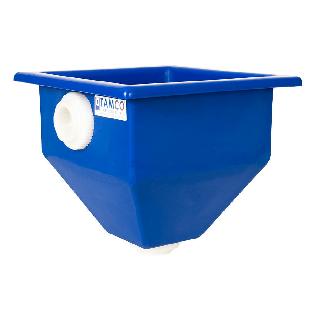36" L x 36" W x 36-1/2" Hgt. Blue Tamco® Square Hopper with 2" FNPT Bulkhead Inlet & Outlet