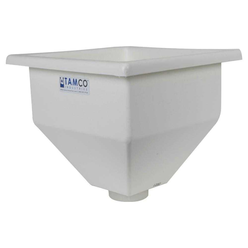 36" L x 36" W x 36-1/2" Hgt. White Tamco® Square Hopper with 3" FNPT Boss Outlet (Full Drain)