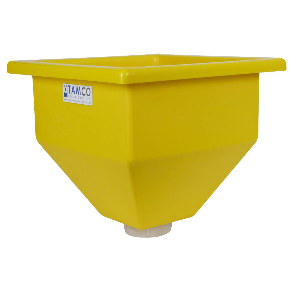 24" L x 24" W x 24-1/2" Hgt. Yellow Tamco® Square Hopper with 3" FNPT Boss Outlet (Full Drain)
