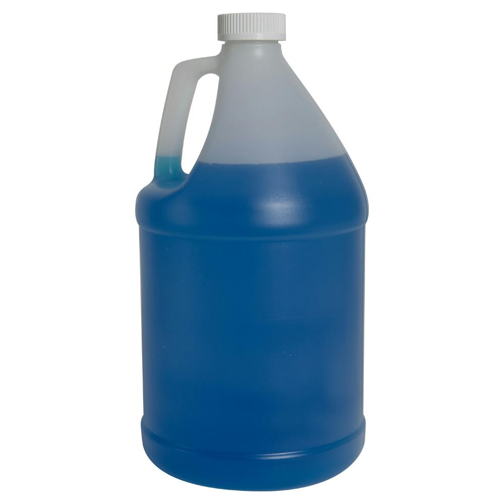 1 Gallon Natural HDPE Round Jug with 38/400 White Ribbed Polypropylene Child-Resistant Cap (CRC) with F217 Liner