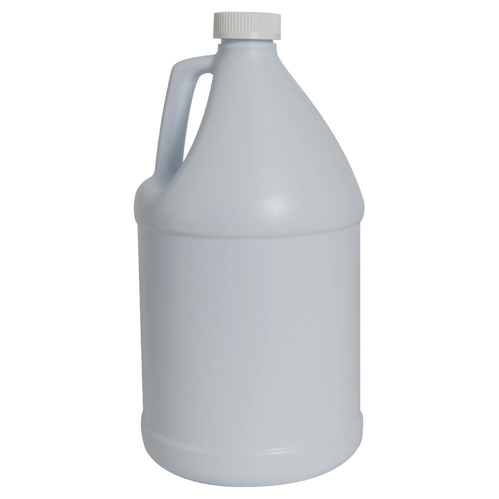 1 Gallon White with Blue Tint HDPE Round Jug with 38/400 White Ribbed Polypropylene Child-Resistant Cap (CRC) with F217 Liner