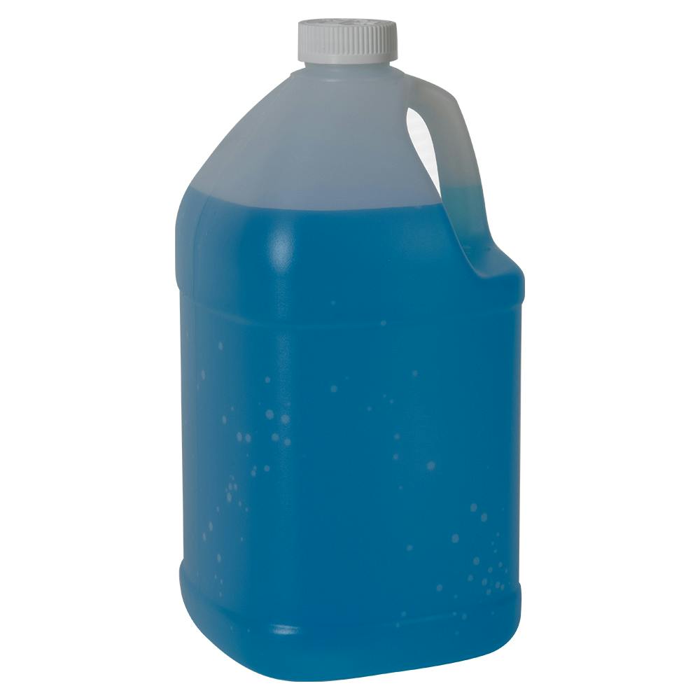 1 Gallon Natural HDPE Square Jug with 38/400 White Ribbed Polypropylene Child-Resistant Cap (CRC) with F217 Liner
