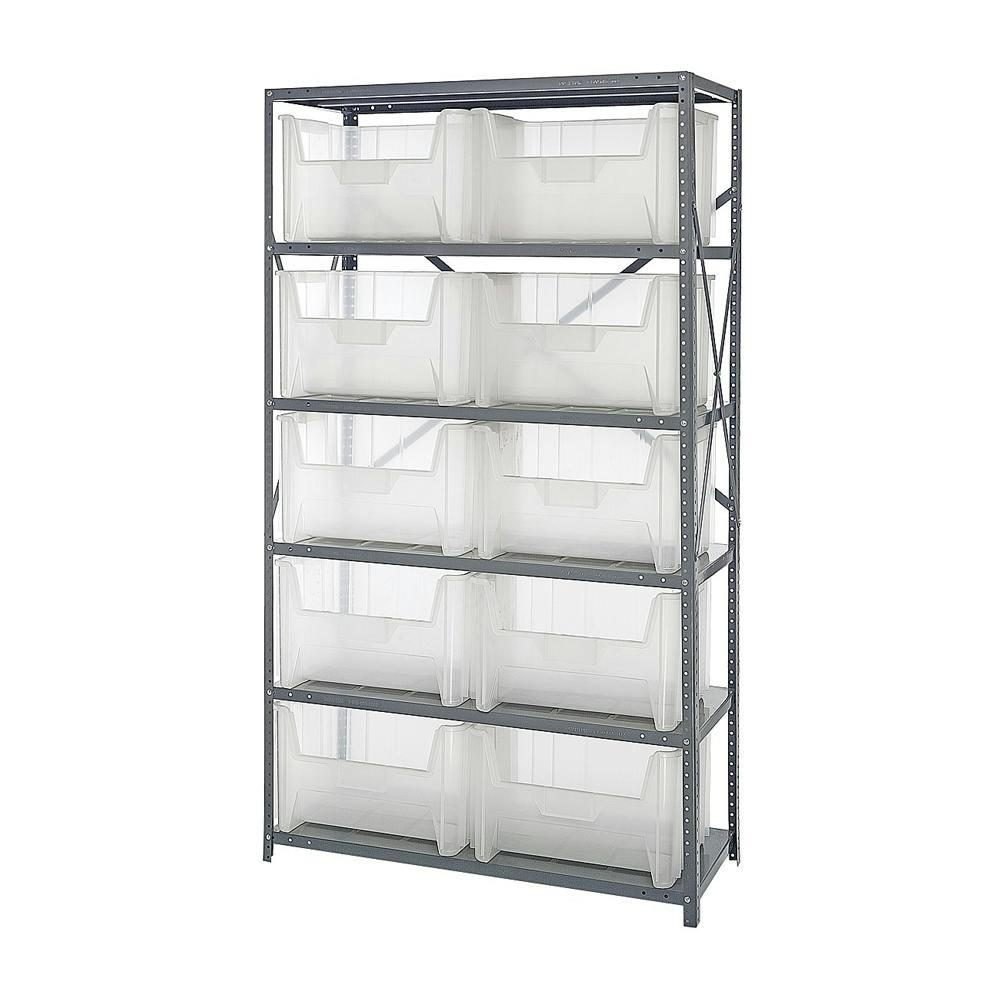 42" W x 18" D x 75" Hgt. Giant Stack Steel Shelving System Unit with 10 - 15-1/4" L x 19-7/8" W x 12-7/16" Hgt. Clear Bins