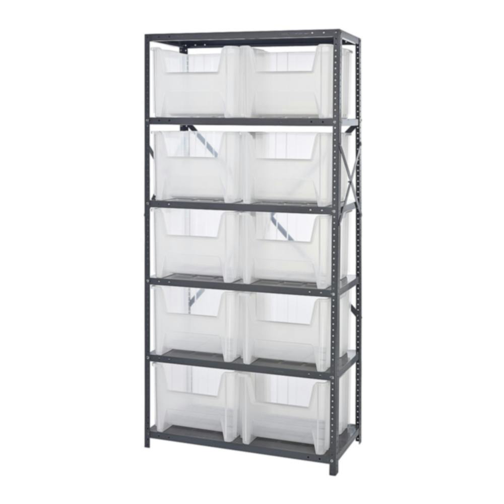 36" W x 18" D x 75" Hgt. Giant Stack Steel Shelving System Unit with 10 - 17-1/2" L x 16-1/2" W x 12-1/2" Hgt. Clear Bins