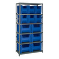 36" W x 18" D x 75" Hgt. Giant Stack Steel Shelving System Unit with 12 Blue Bins (2 Sizes)