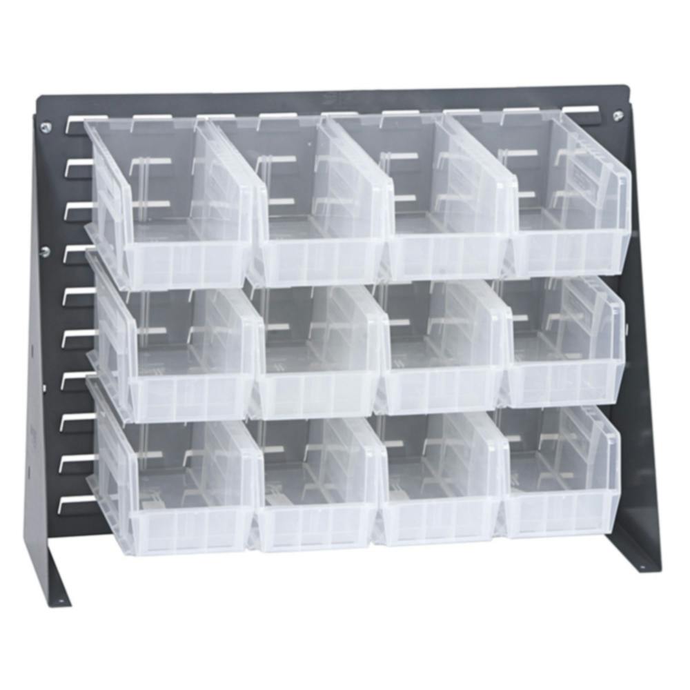 27" L x 8" W x 21" Hgt. Bench Rack with 12 - 10-7/8" L x 5-1/2" W x 5" Hgt. Clear Bins
