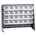 27" L x 8" W x 21" Hgt. Bench Rack with 24 - 5-3/8" L x 4-1/8" W x 3" Hgt. Clear Bins