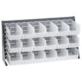 36" L x 8" W x 19" Hgt. Bench Rack with 18 - 10-7/8" L x 5-1/2" W x 5" Hgt. Clear Bins