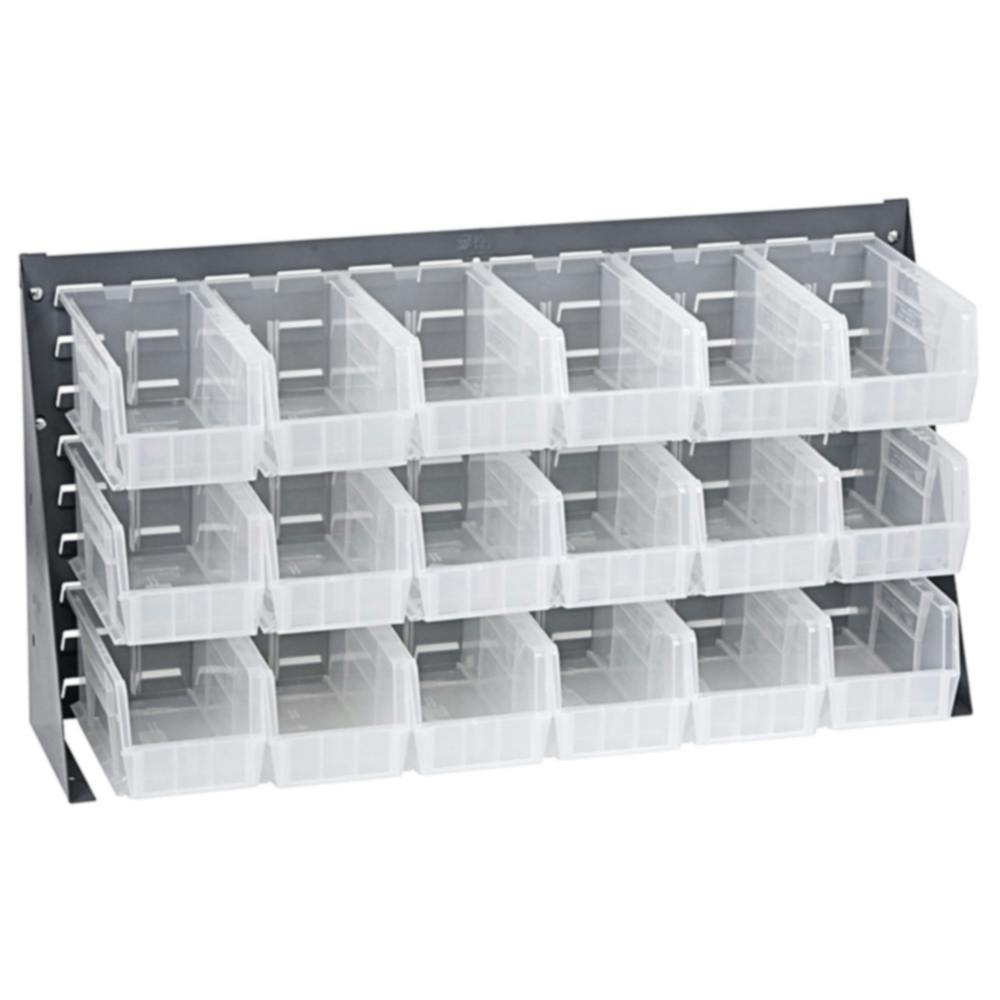 36" L x 8" W x 19" Hgt. Bench Rack with 18 - 10-7/8" L x 5-1/2" W x 5" Hgt. Clear Bins